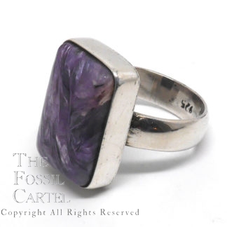 Charoite Rectangle Sterling Silver Ring; size 8 1/4