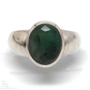 Emerald Oval Sterling Silver Ring; size 9 1/2