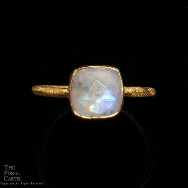 Rainbow Moonstone Square Faceted Gold Vermeil Ring