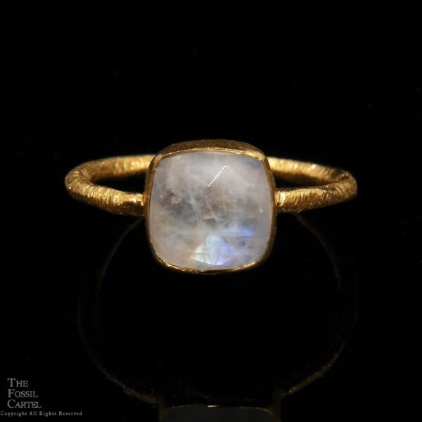Rainbow Moonstone Square Faceted Gold Vermeil Ring