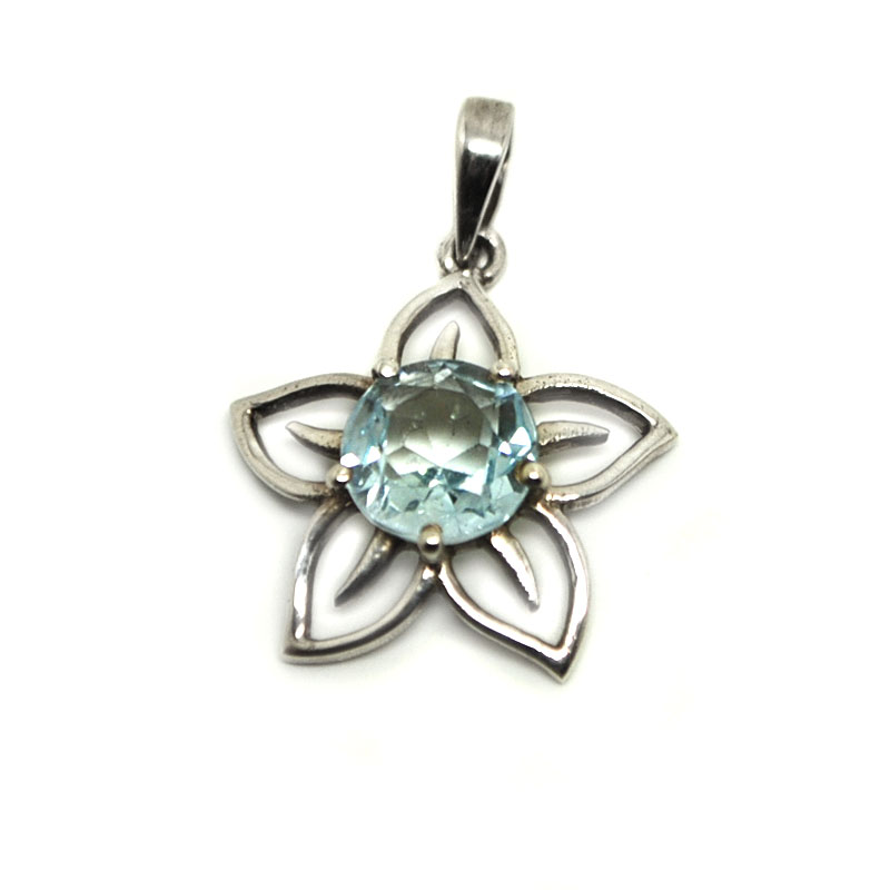 Silver Necklace November Birthstone Sterling Silver and Blue Topaz Flower Pendant