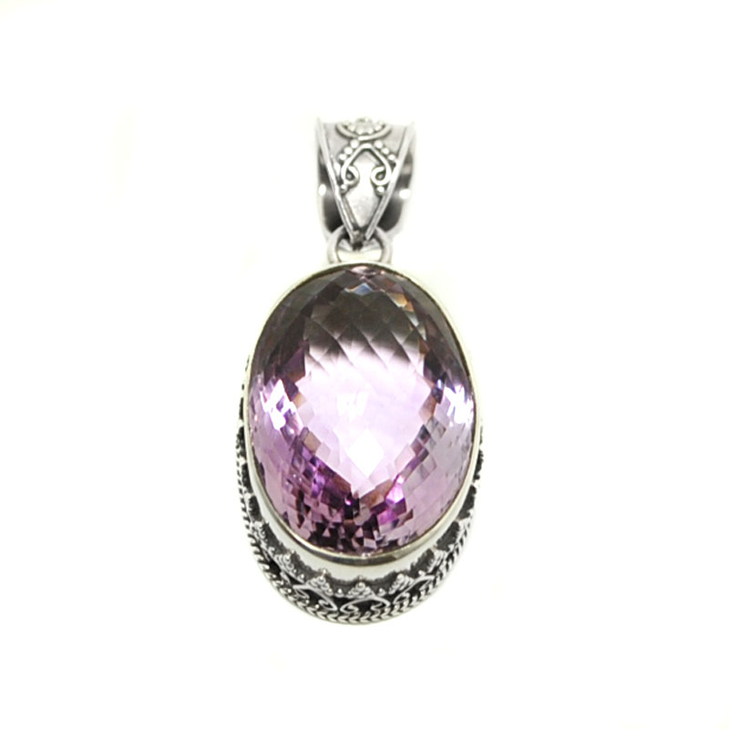 Amethyst Oval Faceted Sterling Silver Pendant