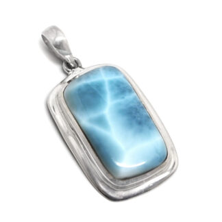 A rectangle larimar necklace in sterling silver against a white background
