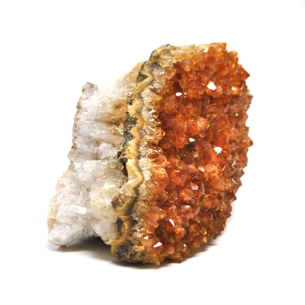 A citrine crystal cluster against a white background