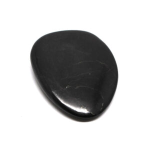 A black shungite soothing stone against a white background