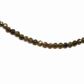 A gold sheen obsidian microbead bracelet against a white background