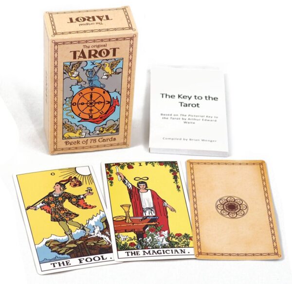 A tarot deck with original rider-waite illustrations against a white background