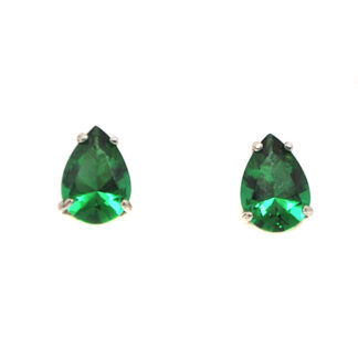 Emerald Obsidianite Pear Cut Sterling Silver Stud Earrings against a white background
