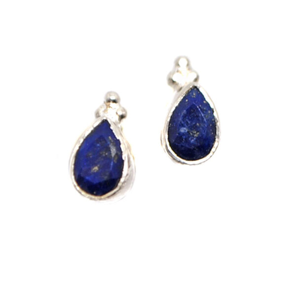 Lapis Lazuli Teardrop Sterling Silver Stud Earrings against a white background