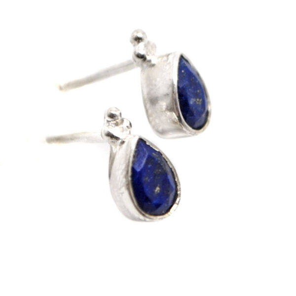 Lapis Lazuli Teardrop Sterling Silver Stud Earrings against a white background
