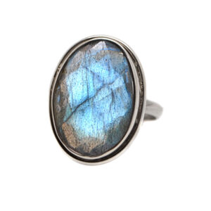 Labradorite Faceted Oval Sterling Silver Ring; size 6
