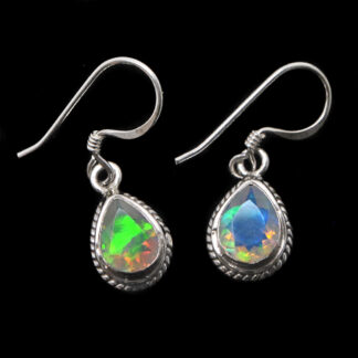 Ethiopian Opal Teardrop Faceted Sterling Silver Earrings