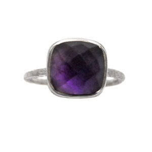 Amethyst Square Faceted Sterling Silver Ring; size 6 3/4