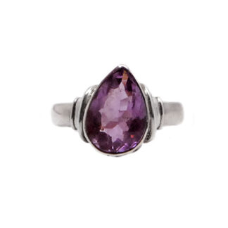 Amethyst Teardrop Faceted Sterling Silver Ring; size 6 1/2