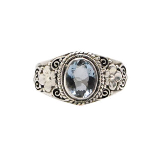 Aquamarine Oval Faceted Sterling Silver Ring; size 6 1/2