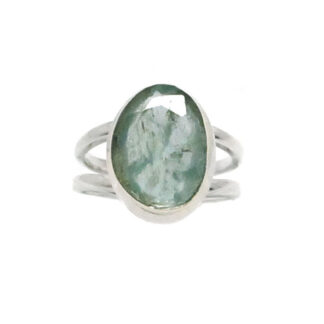 Aquamarine Floral Oval Faceted Sterling Silver Ring