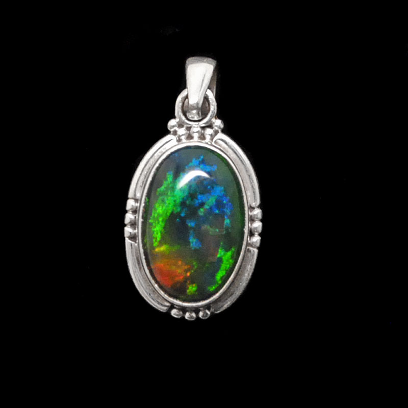 Black Opal Oval Sterling Silver Pendant - The Fossil Cartel