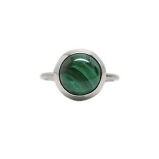 Malachite Round Sterling Silver Ring; Size 6 1/2