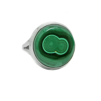 Malachite Round Sterling Silver Ring; Size 8 1/2