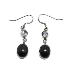 Onyx and Blue Topaz Sterling Silver Earrings