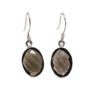 Smoky Quartz Oval Faceted Sterling Silver Earrings