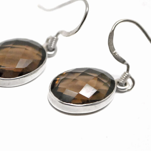 Smoky Quartz Oval Faceted Sterling Silver Earrings