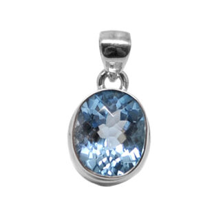 Blue Topaz Oval Faceted Sterling Silver Pendant