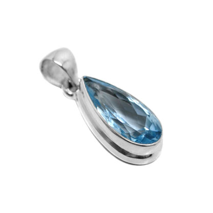Blue Topaz Teardrop Faceted Sterling Silver Pendant