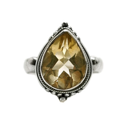 Citrine Teardrop Faceted Sterling Silver Ring; size 6 1/2