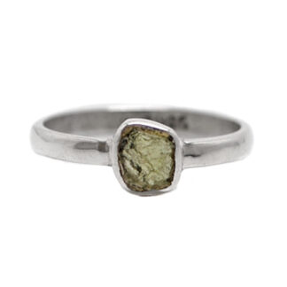 Moldavite Rough Sterling Silver Ring; size 5 1/2