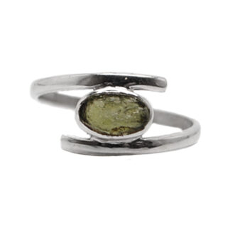 Moldavite Rough Sterling Silver Ring; size 8 1/4