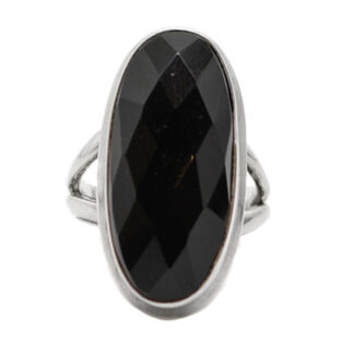 Onyx Round Faceted Sterling Silver Ring; size 7