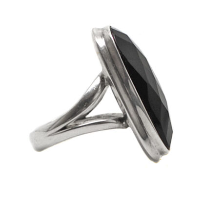 Onyx Oval Faceted Sterling Silver Ring; size 6
