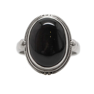 Onyx Oval Faceted Sterling Silver Ring; size 6