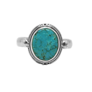 Tibetan Turquoise Tri-Stone Sterling Silver Ring; size 8 1/2