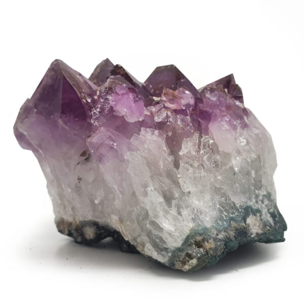 A medium amethyst cluster against a white backround