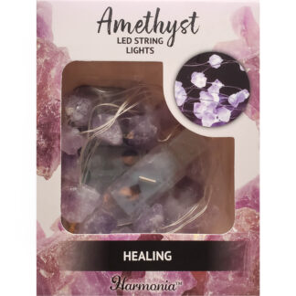 Amethyst LED String Fairylights in product box against a white backround.