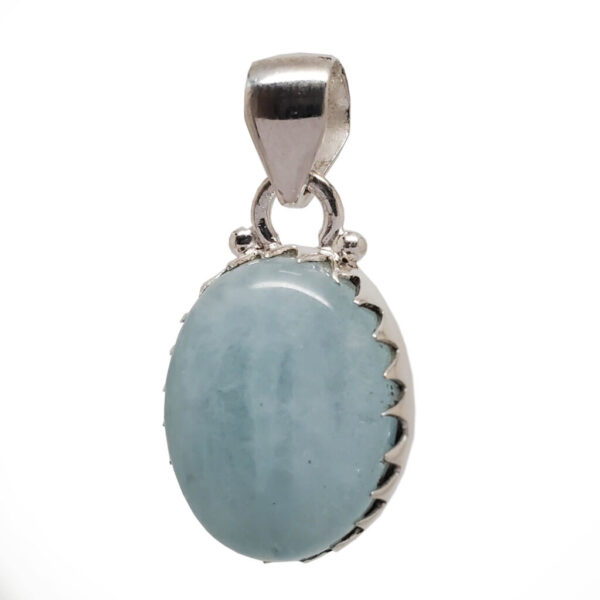 Aquamarine Oval Sterling Silver Pendant against a white backround