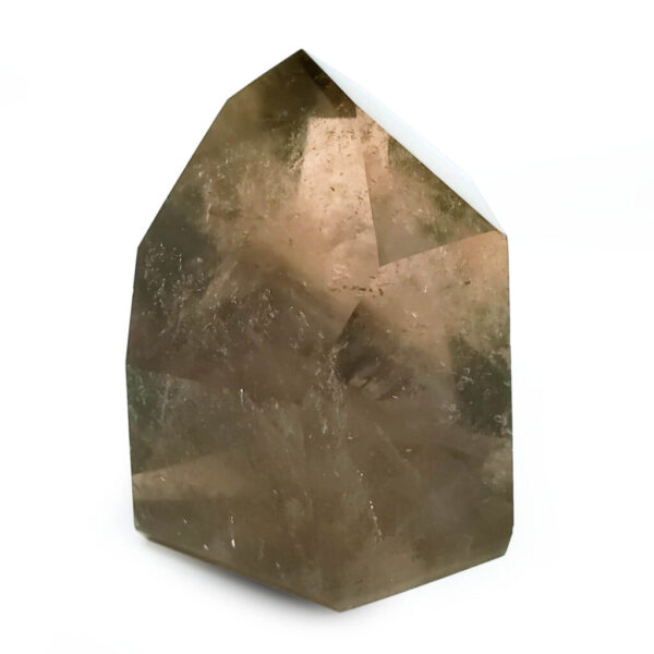 Phantom Smoky Quartz Crystal photographed against a white background