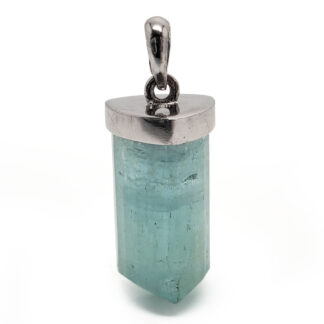 Aquamarine Crystal Sterling Silver Pendant photographed behind a white background