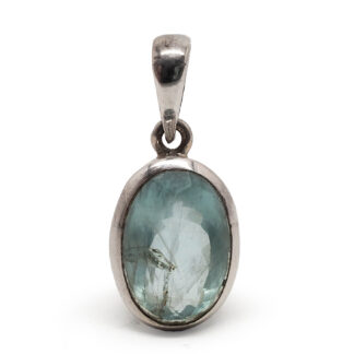Aquamarine Faceted Oval Sterling Silver Pendant photographed against a white background