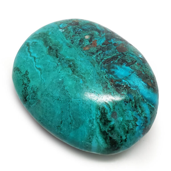 Chrysocolla Palm Stone Photographed against a white background