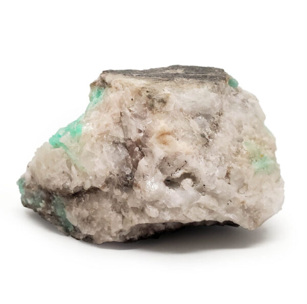 Emerald in Quartzite Matrix photographed against a white background