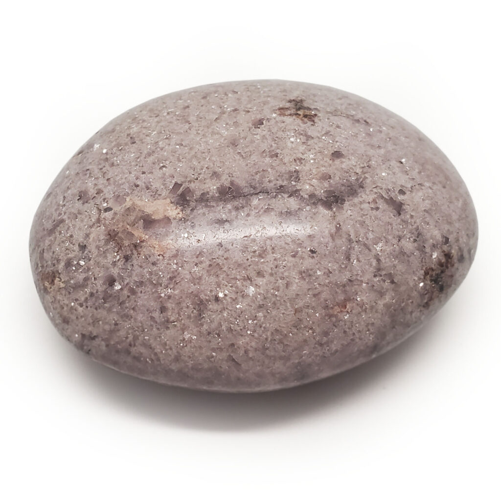 Lepidolite Palm Stone Lepidolite Palm Stone photographed against a white background