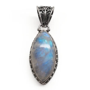 Rainbow Moonstone Marquis Sterling Silver Pendant against a white background.