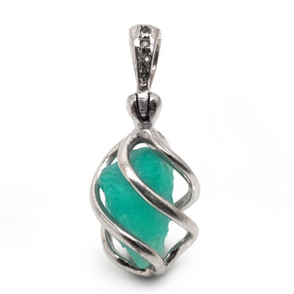Emerald Rough Sterling Silver Cage Pendant against a white background