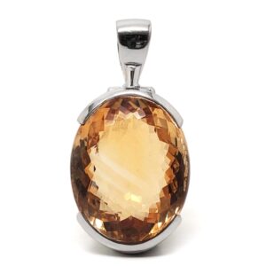 Natural Citrine Oval Faceted Sterling Silver Pendant