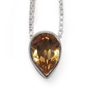 Citrine Teardrop Faceted Slider Sterling Silver Pendant with Chain