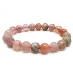 flower agate beaded bracelet photographed behind a white background