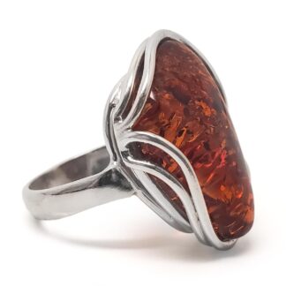Amber Freeform Sterling Silver Ring; Size 8